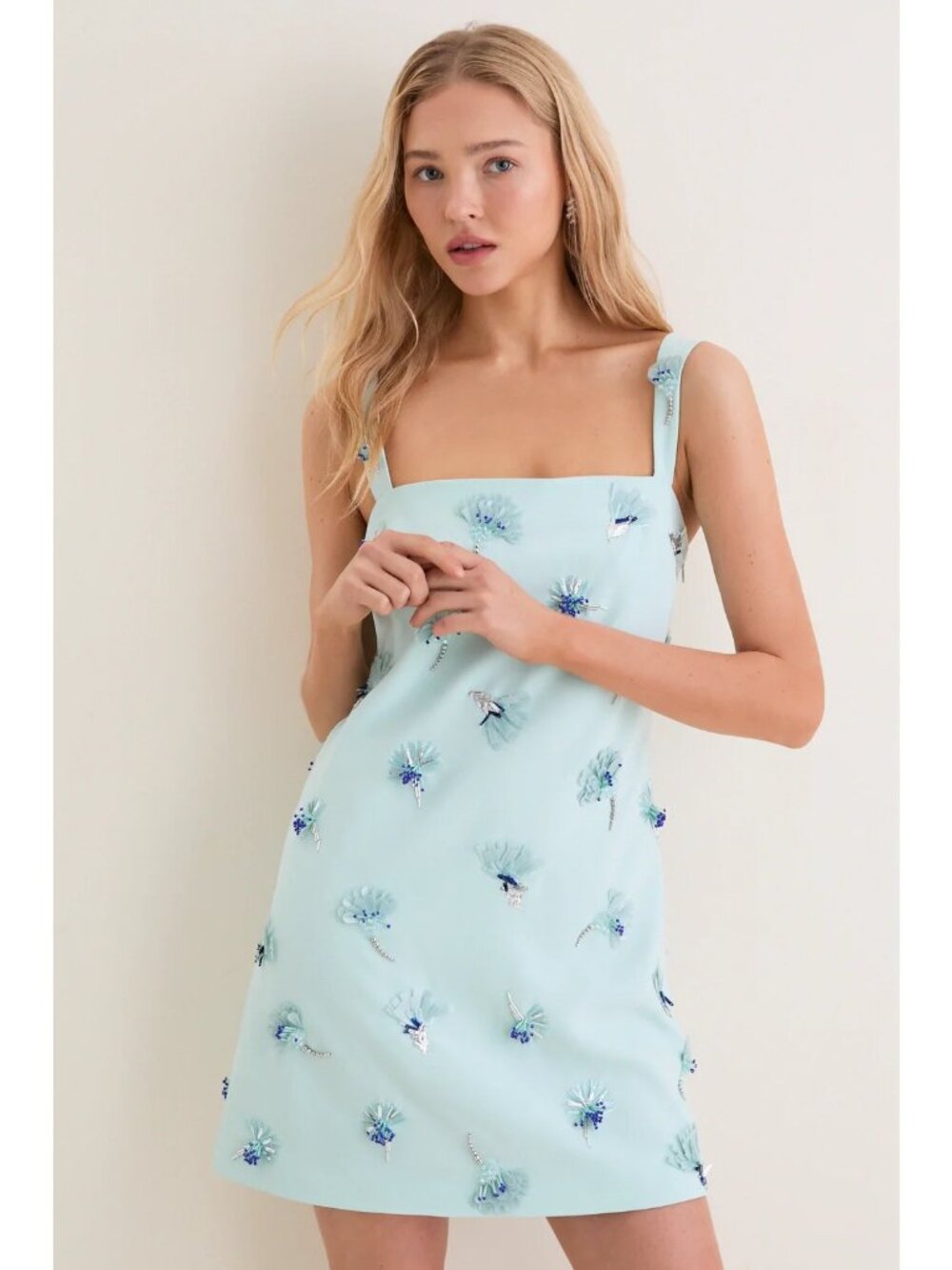 SIMKHAI Ella Embellished Mini Dress Sky Size 4 NWT